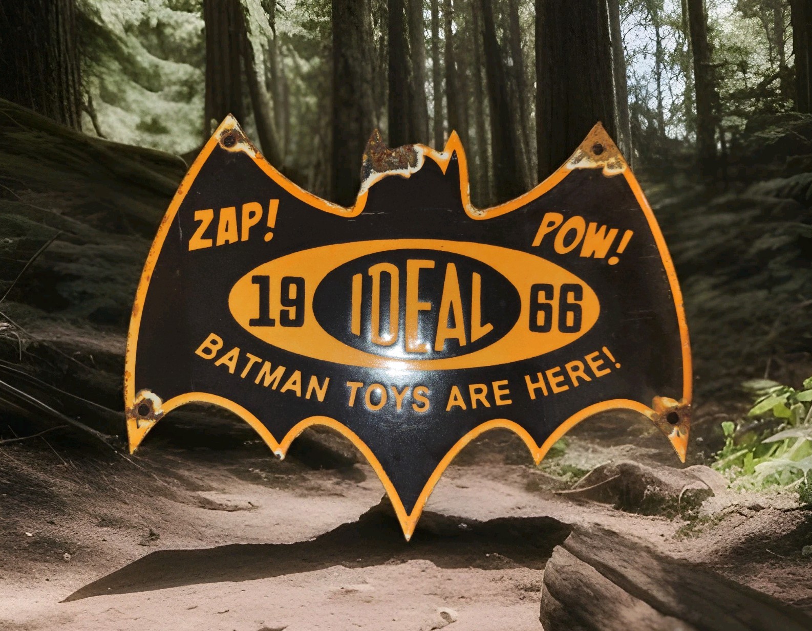 VINTAGE BATMAN PORCELAIN SIGN DC COMICS IDEAL TOYS 1966 ROBIN BATCAVE GAS OIL VINTAGE BATMAN PORCELAIN SIGN DC COMICS IDEAL TOYS 1966 ROBIN BATCAVE GAS OIL