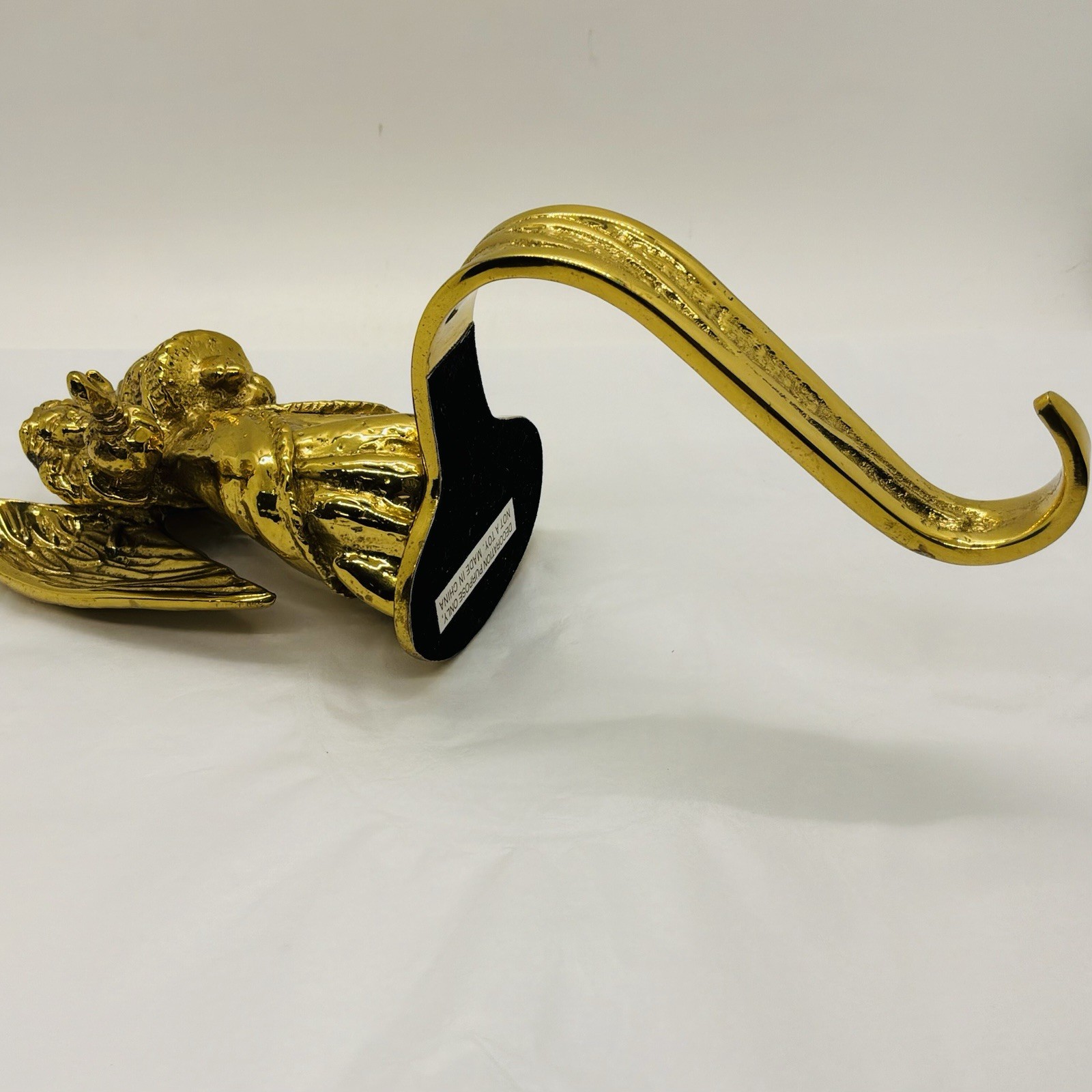 VTG Avon Solid Brass Angel Holding Christmas Tree Heavy Mantel Stocking Hook