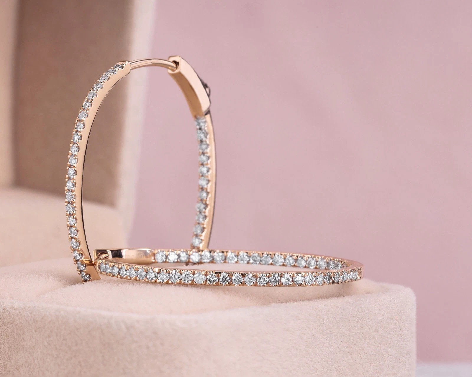 1.90 Carat Hoop Earrings Diamond Round Brilliant in 18K Rose Gold Over For Women