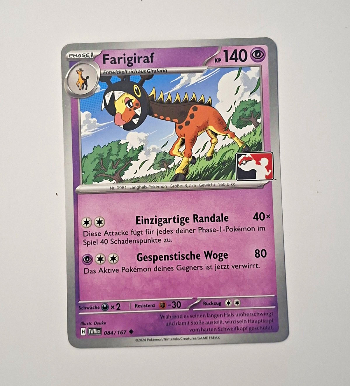 Pokemon TCG Farigiraf 084/167 Twm prize pack German