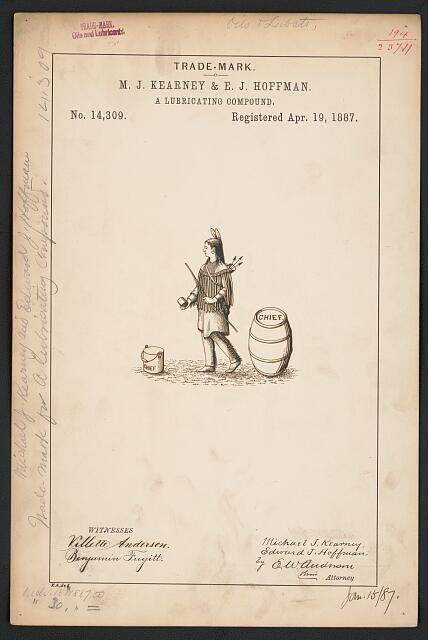 Sioux City IA 1887 Chief Lubricating Compound Trademark M J Kearney E J Hoffman