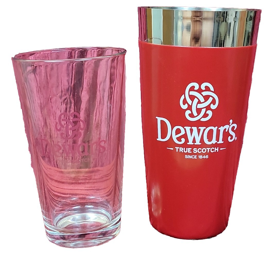 NEW NIB DEWAR\'S 2-Piece Boston Shaker 16 oz Mixing Glass & 28 Oz Shaker MIXER