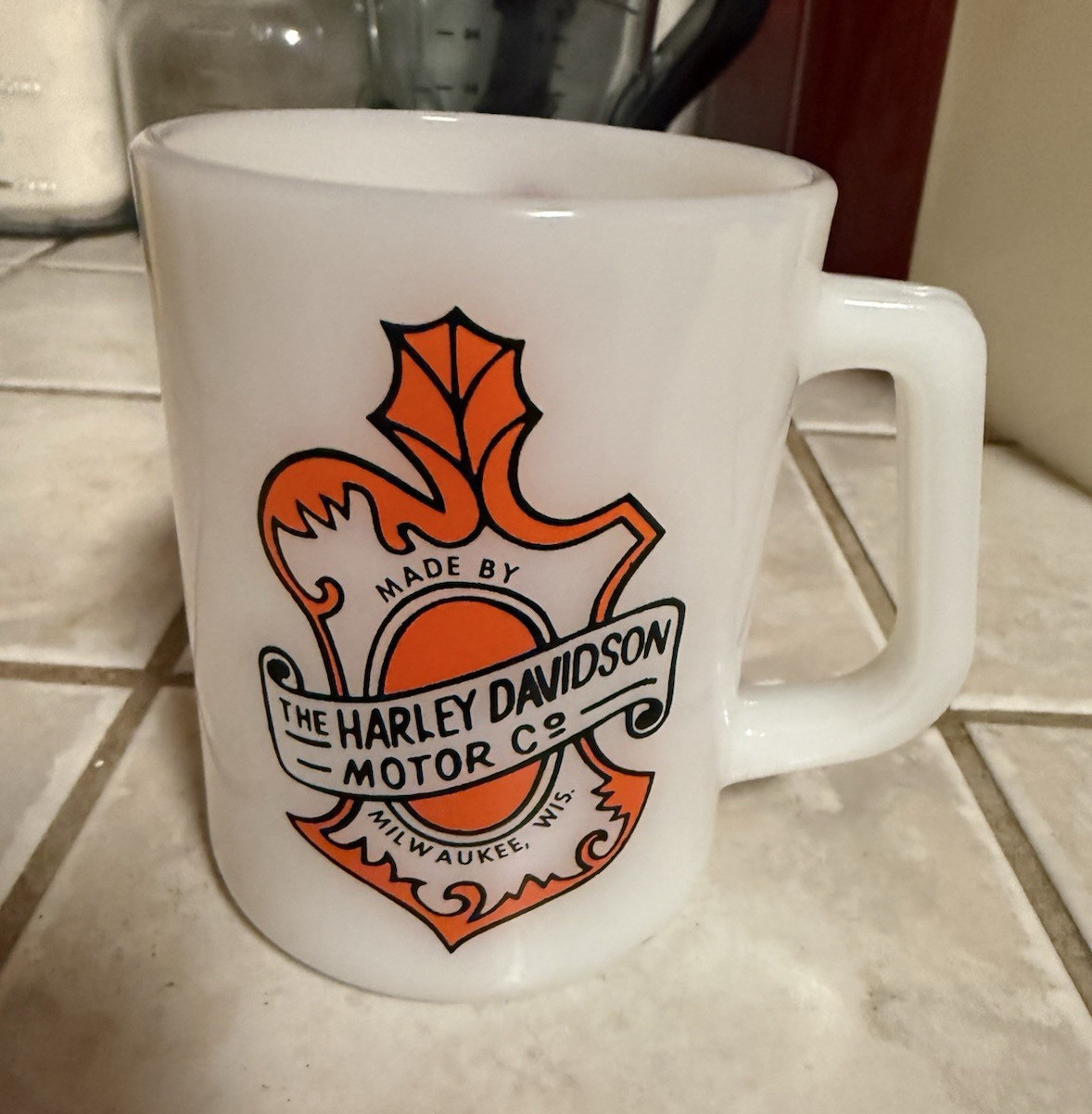 1950s-1960 Harley-Davidson Milk Glass Mug Federal Glass Company Made USA RARE 