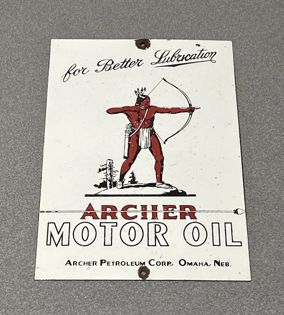 VINTAGE 12” ARCHER MOTOR OIL PORCELAIN SIGN CAR GAS TRUCK