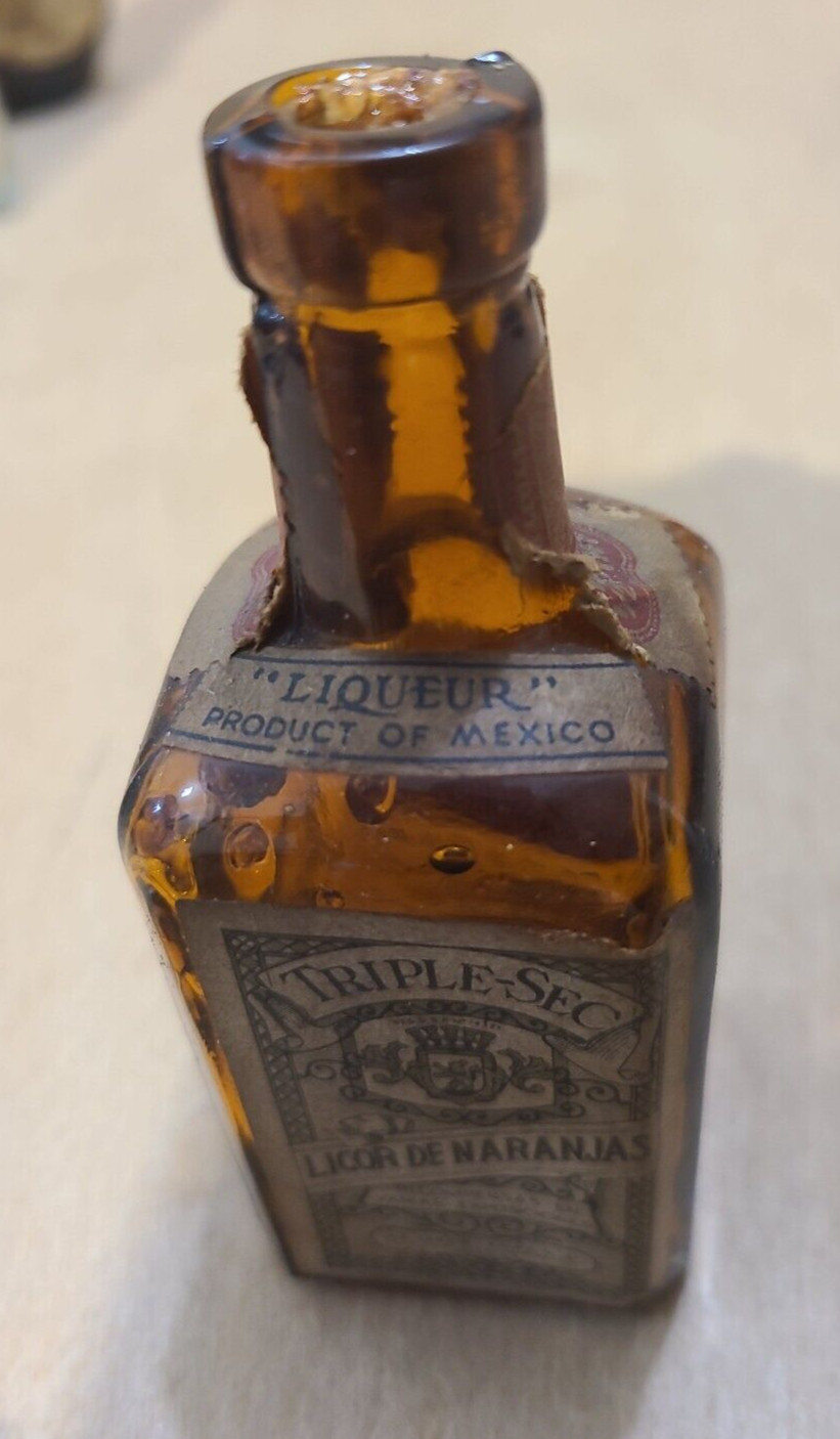 Antique EMPTY Liquor Miniature Bottle, Mexico, Licor de Narannjas, La Madrilena