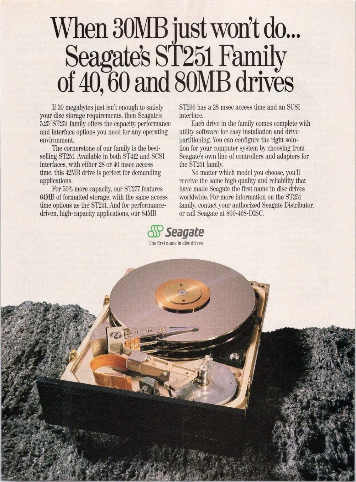 Seagate ST251 Hard Drive Vintage Magazine Ad Computer Tech 1980s