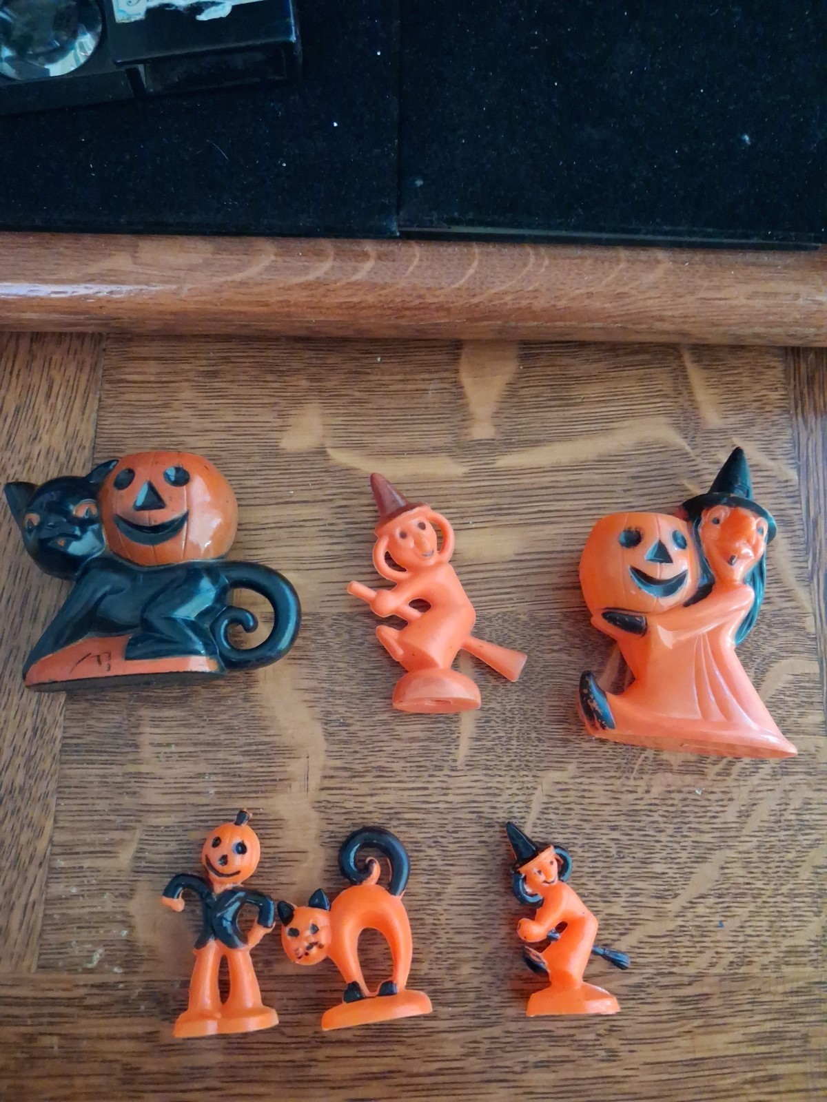 Vtg Rosbro Plastics Black Cat Witch Candy Holders Jack O Lantern  Halloween ++++