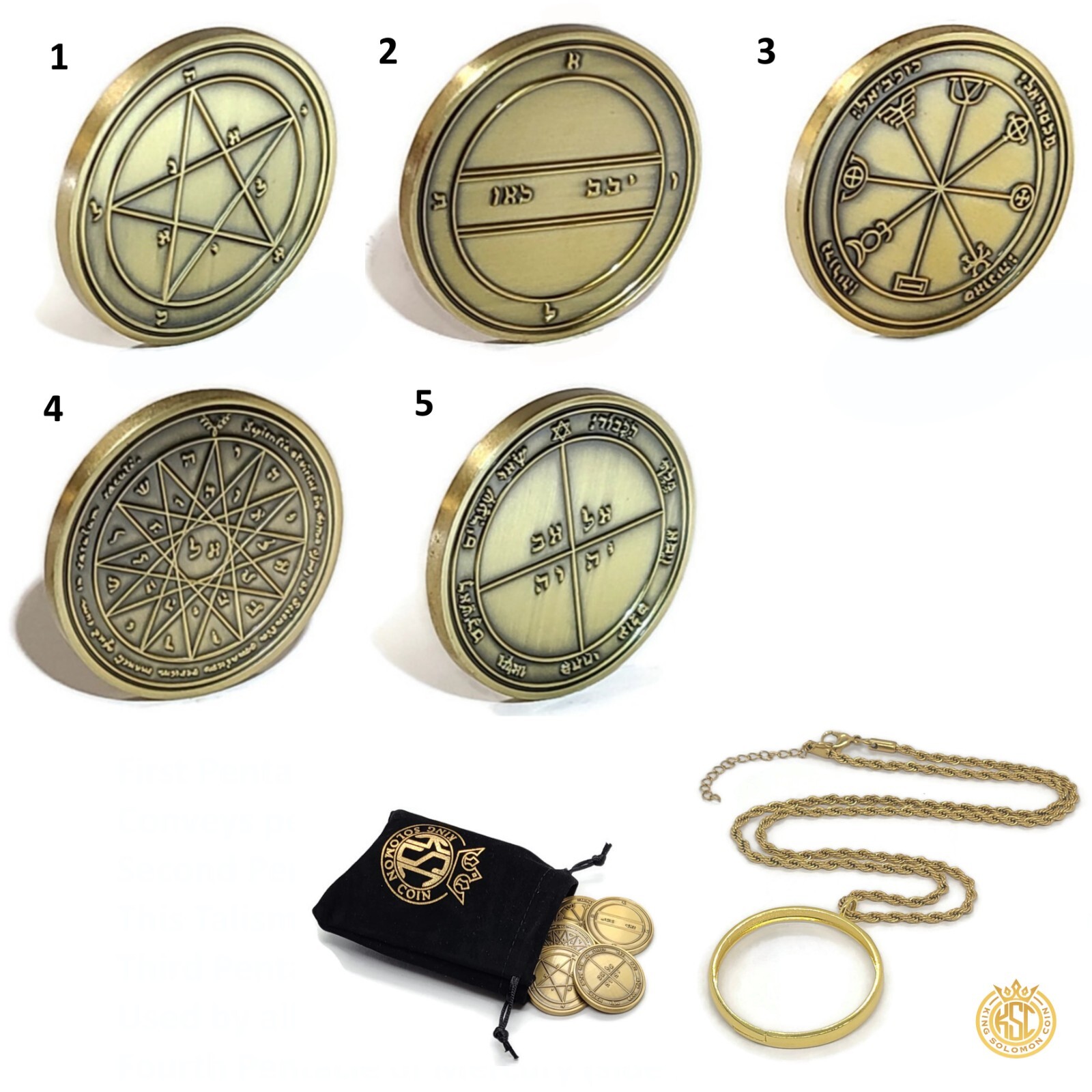 5 Pentacles of Mercury Coin Set - Communication & Knowledge Seals with 72 Names