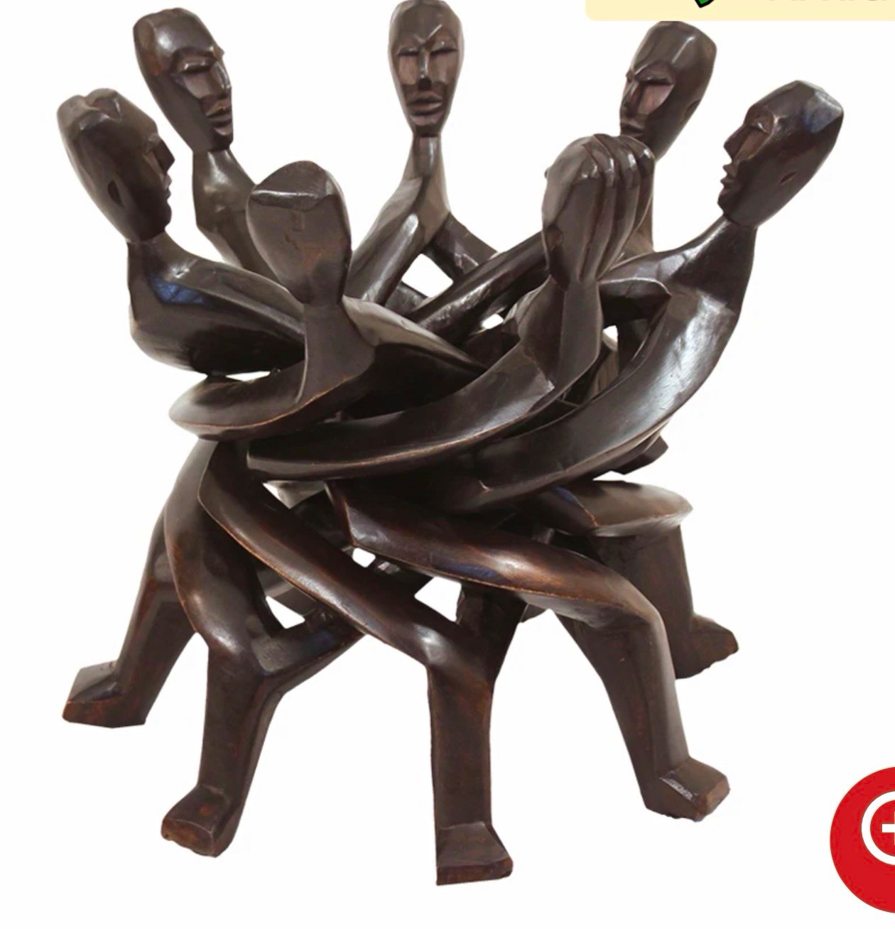 Hand Carved African Seven Headed Unity Carving