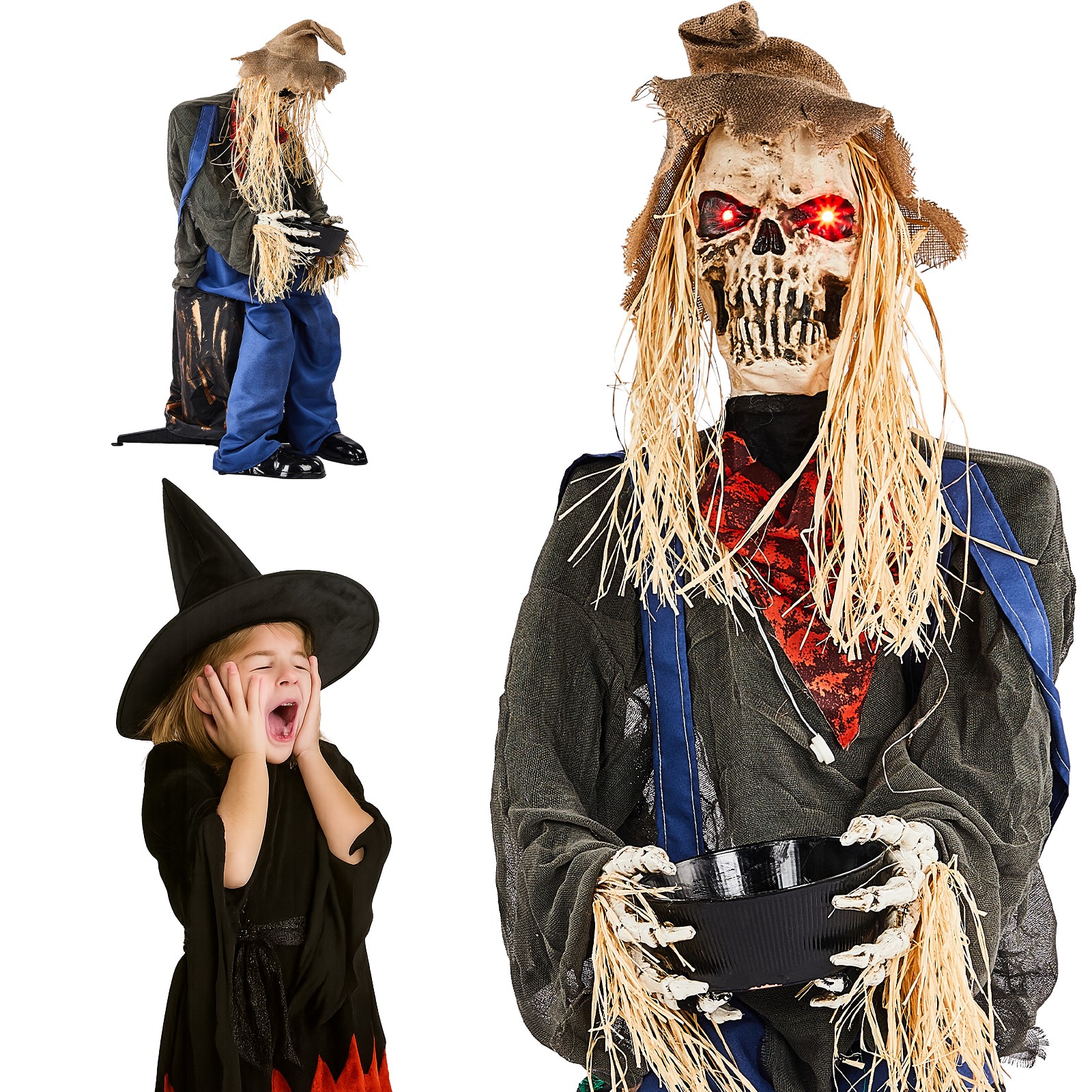 4.5FT Halloween Scarecrow Sitting Scary Lighted for In/Outdoor Holiday Decor