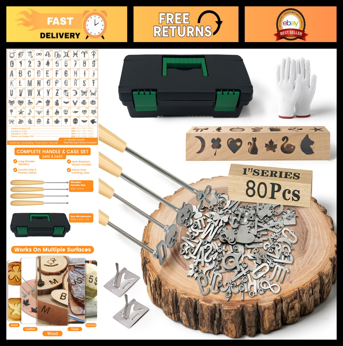 80 Pcs Custom Stainless Steel Branding Iron Kit - A-Z Letters & Numbers for Wood 80 Pcs Custom Stainless Steel Branding Iron Kit - A-Z Letters & Numbers for Wood