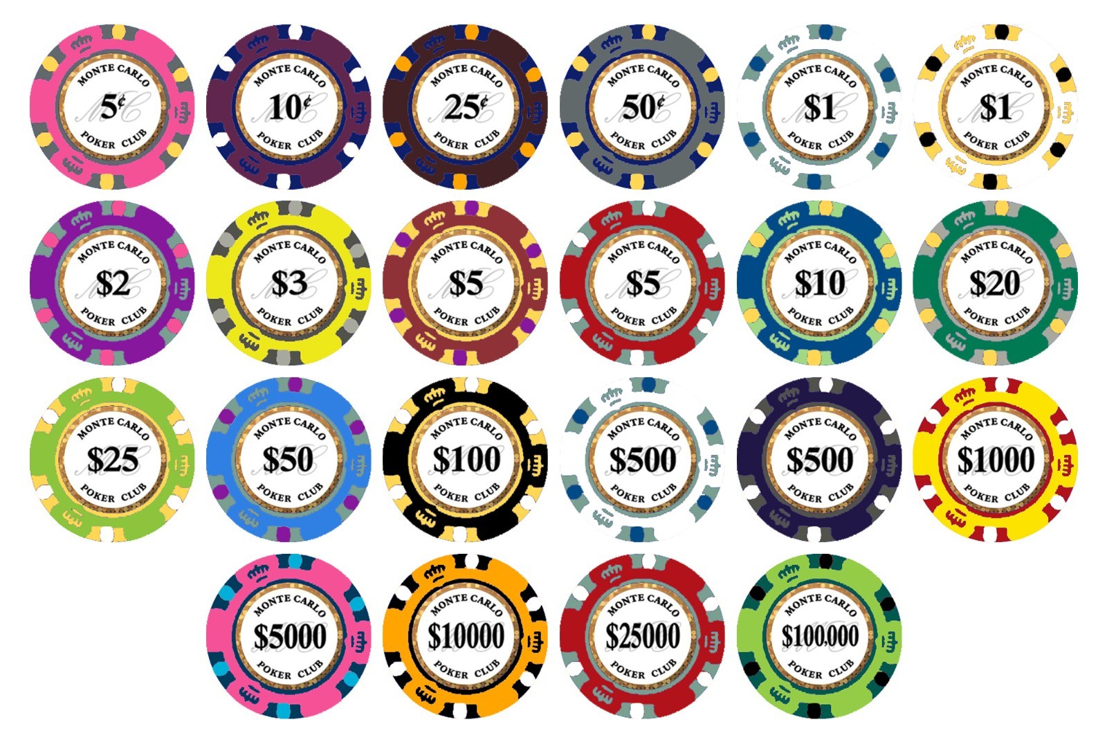 600 Monte Carlo Smooth 14 Gram Clay Poker Chips Pick Your Chips The Poker Store