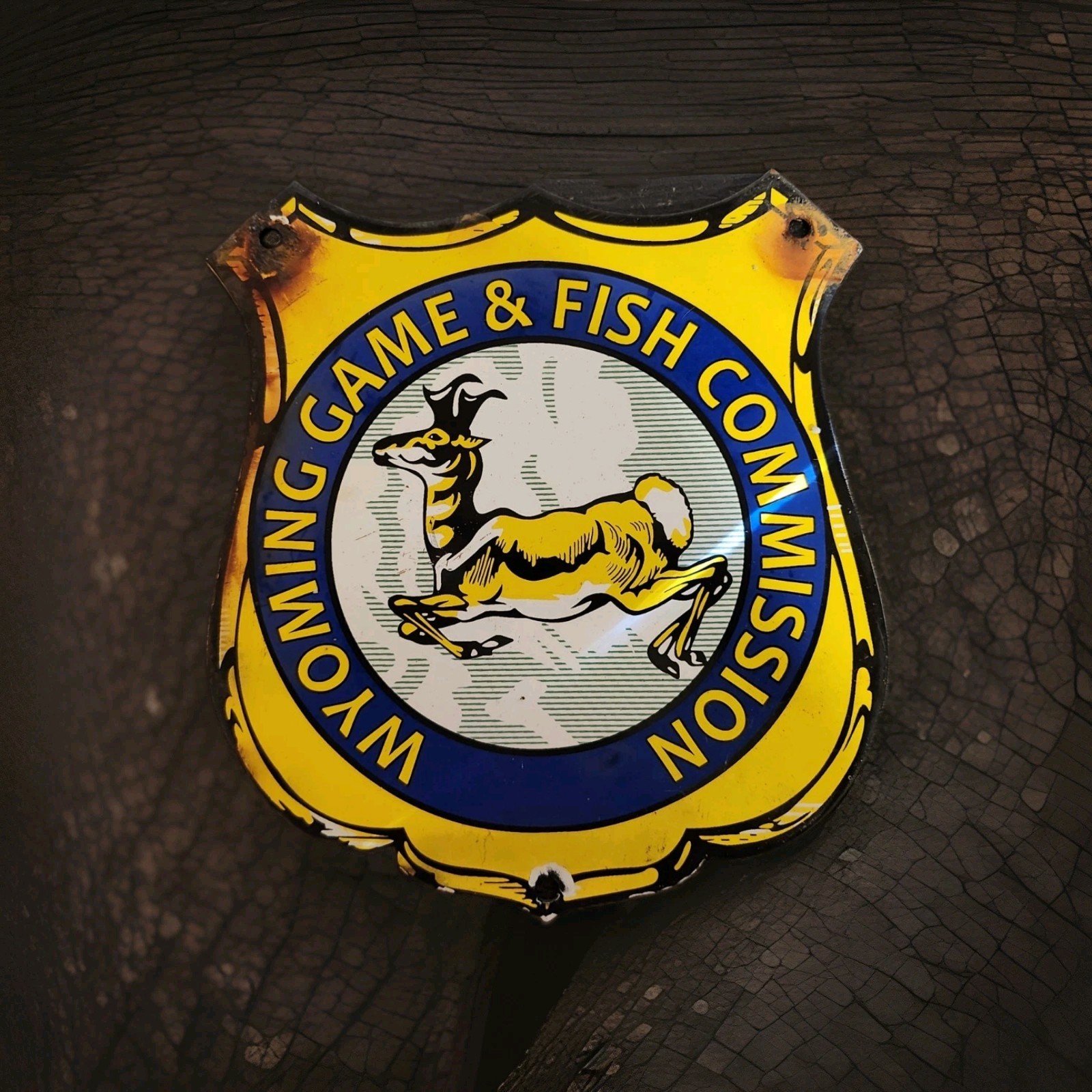 Vintage Wyoming Game Fish Department Porcelain Sign Wildlife National Park USFS Vintage Wyoming Game Fish Department Porcelain Sign Wildlife National Park USFS
