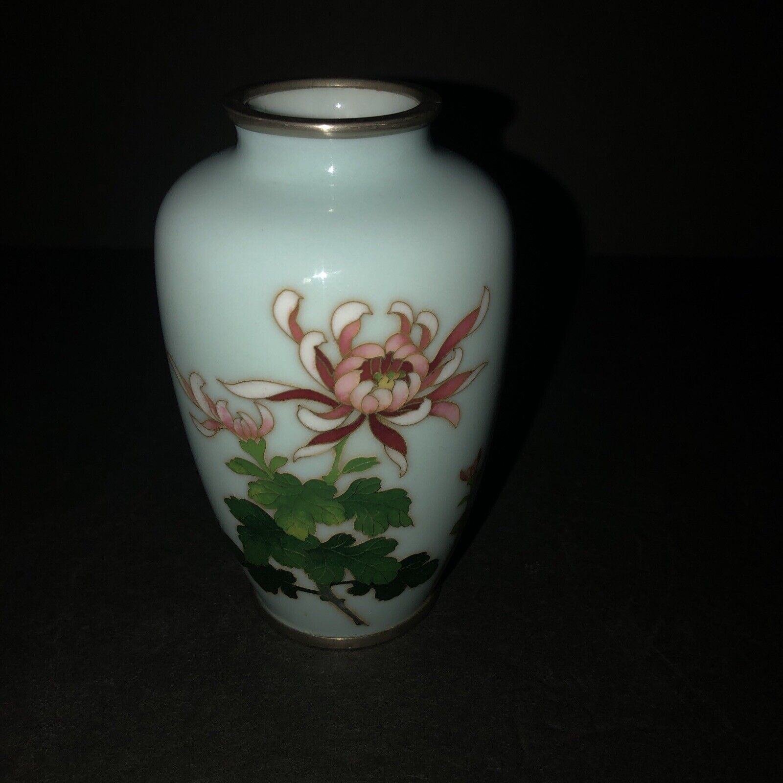 Small Light Blue Cloisonné Chrysanthemums Vase Japan 1912-1926