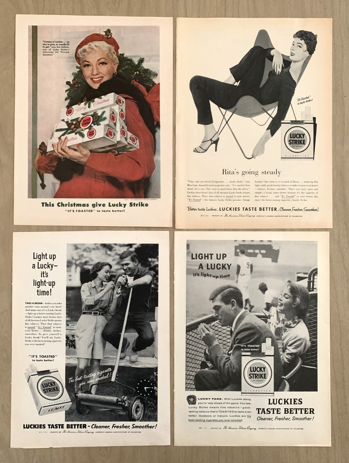1955 Print Ads Lucky Strike Ann Sothern Rita Gam Texaco