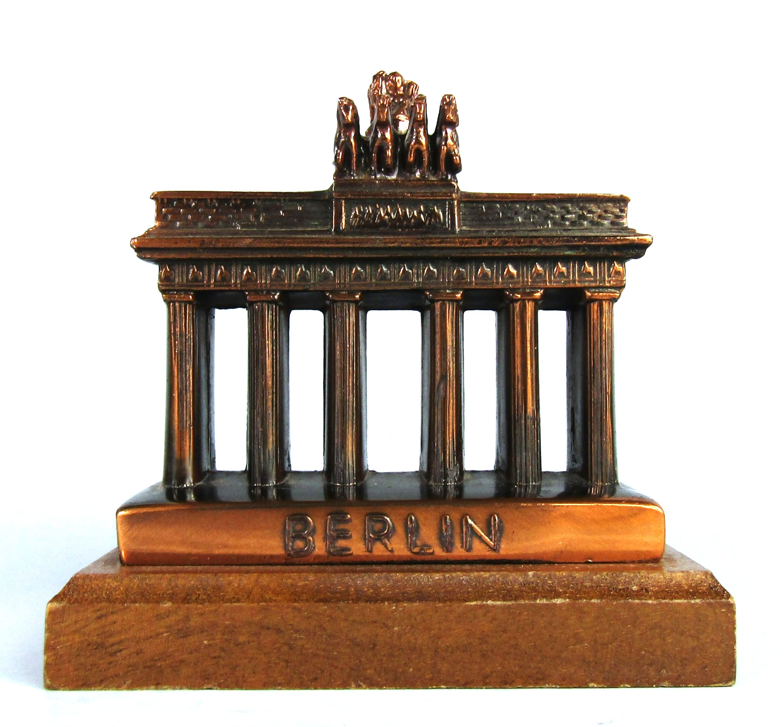 BRANDENBURG GATE BERLIN Vintage Metal Souvenir Building on Wood Base