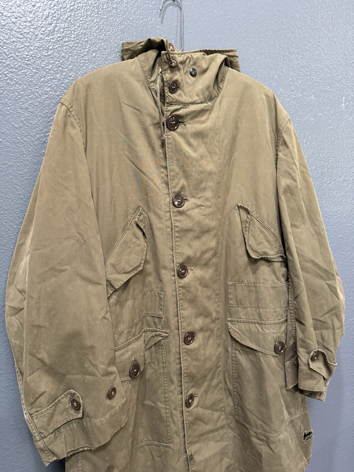 Vintage 50s US Army M-47 Olive Green Cotton Field Parka Medium Korean War M47