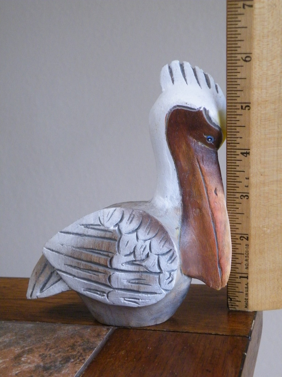 FOLK ART Wood Carved & Painted PELICAN Figurine SCUPTURE 6 FOLK ART Wood Carved & Painted PELICAN Figurine SCUPTURE 6