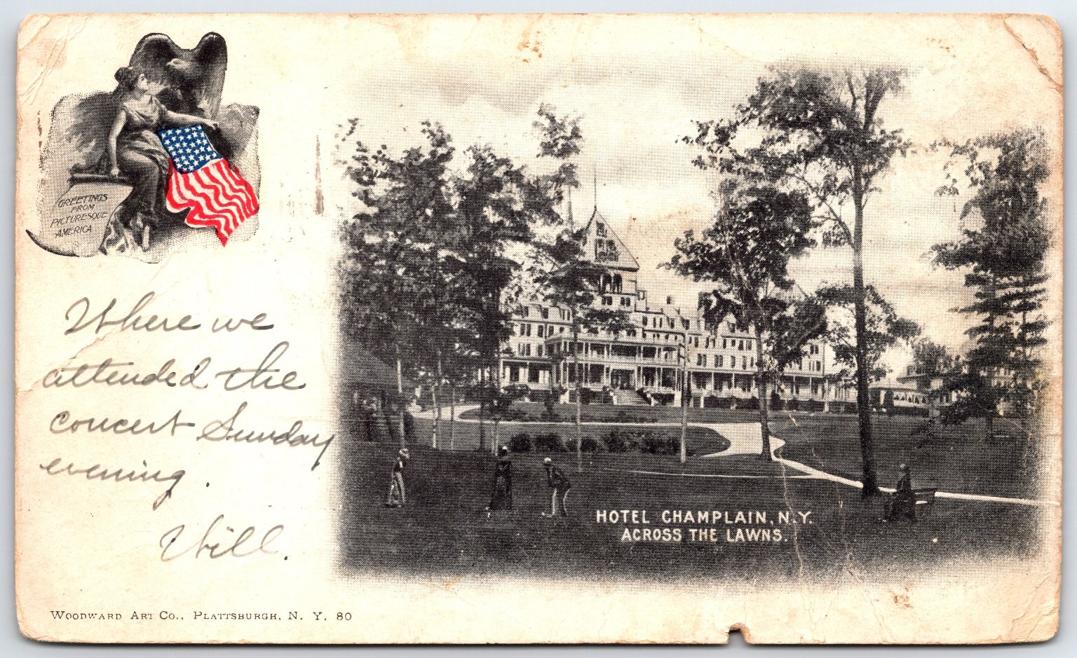 Hotel Champlain NY Plattsburgh Postcard c1905 Greetings Picturesque America Hotel Champlain NY Plattsburgh Postcard c1905 Greetings Picturesque America