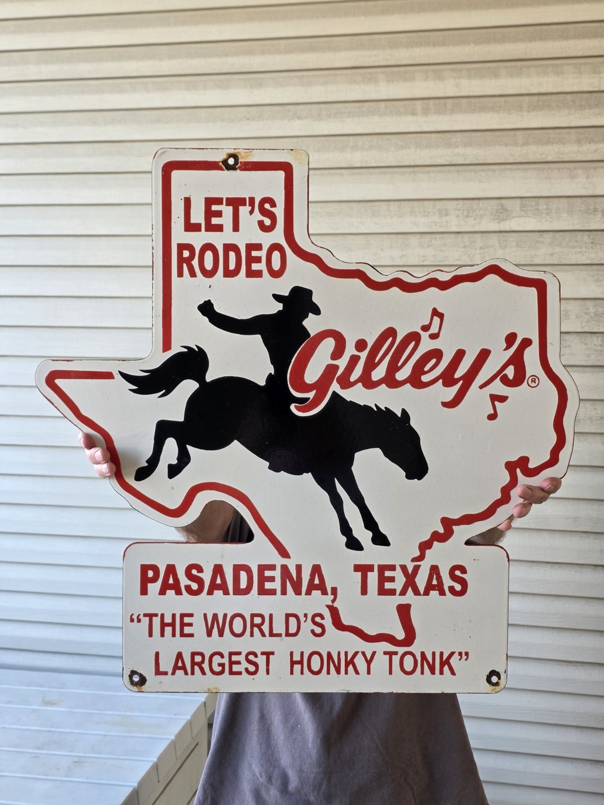 VINTAGE GILLEY\'S PORCELAIN SIGN OLD PASADENA TEXAS DANCE CLUB HONKY TONK  24\