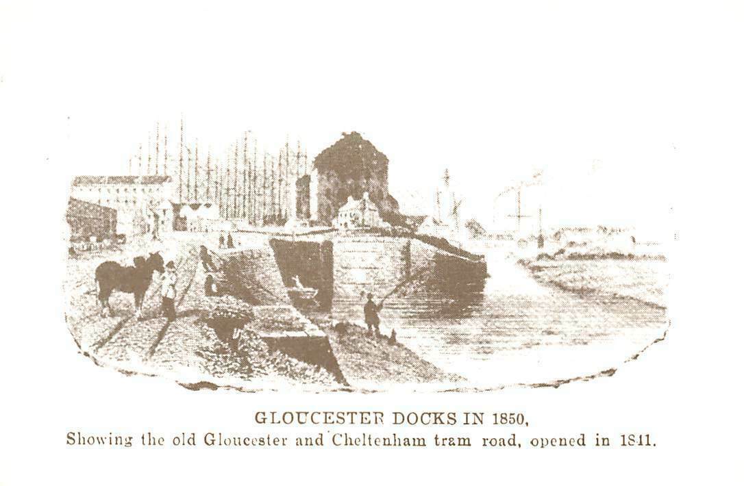 Vintage Repro Gloucestershire Postcard, Gloucester Docks in 1850 Tram Road QU7