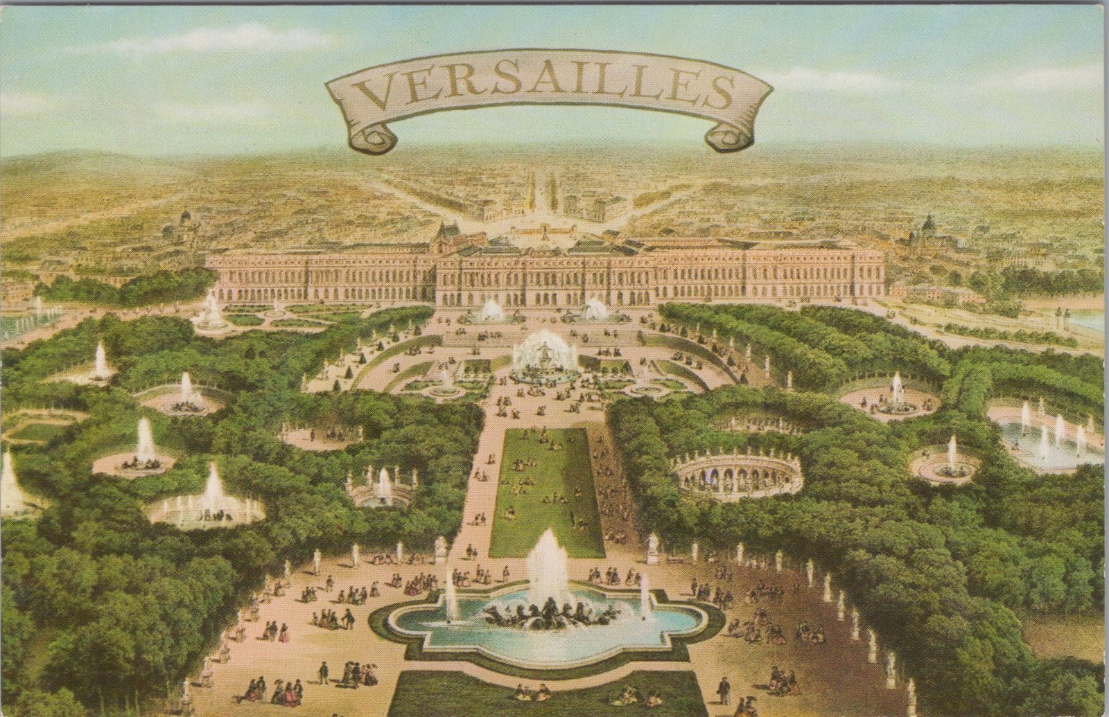 Palace of Versailles Exterior Palace Gardens Panorama Postcard