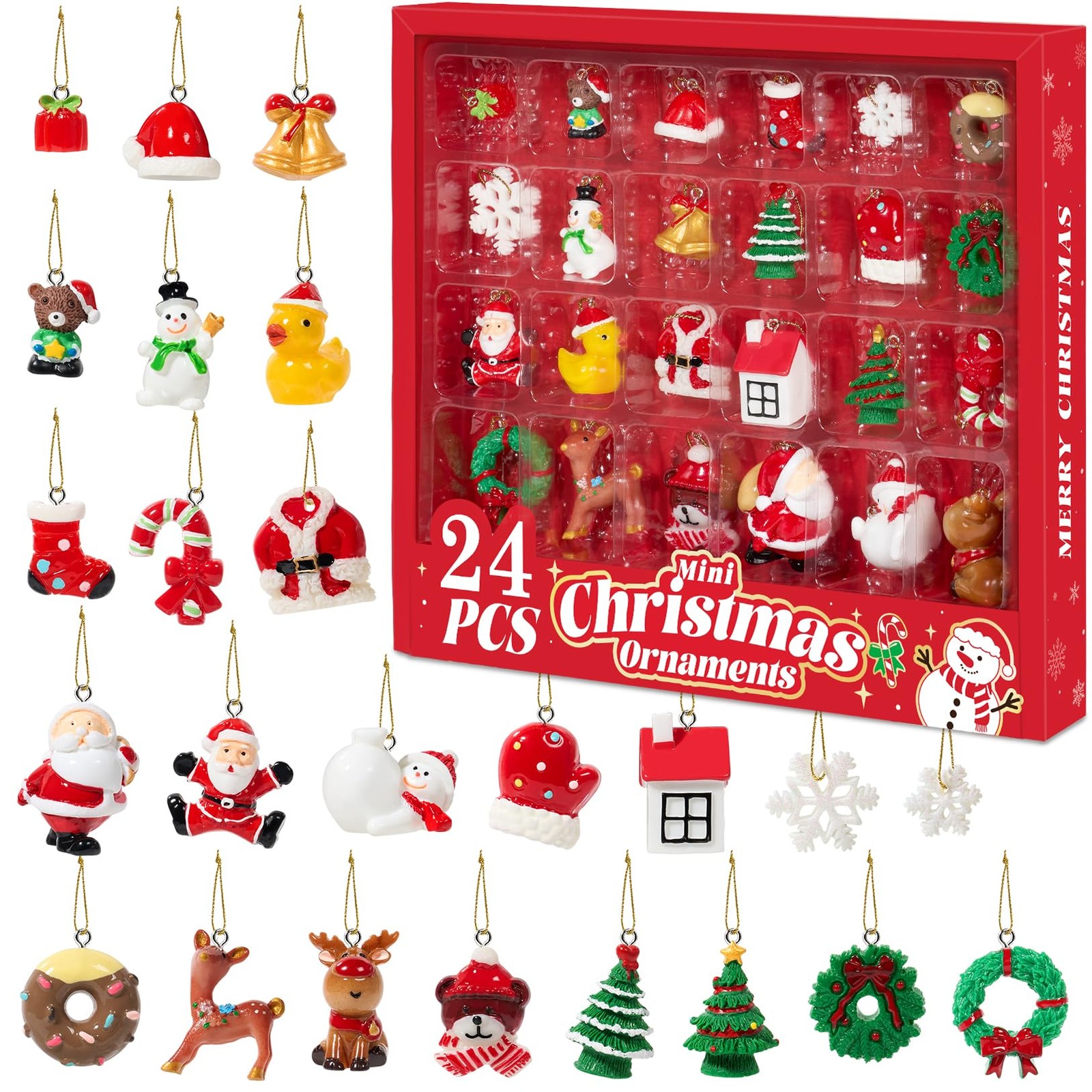 Mini Christmas Ornaments 24pcs, Miniature Christmas Tree Ornaments Set