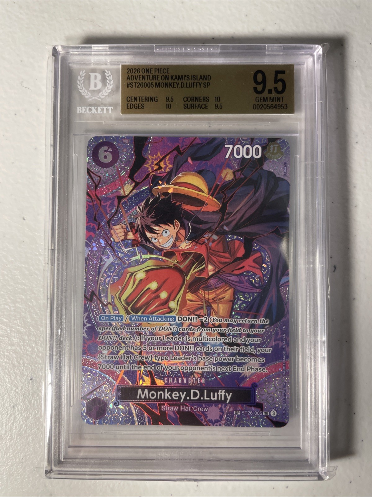 2026 ONE PIECE ADVENTURE ON KAMIS ISLAND SP #ST26005 MONKEY D. LUFFY BGS 9.5 2026 ONE PIECE ADVENTURE ON KAMIS ISLAND SP #ST26005 MONKEY D. LUFFY BGS 9.5