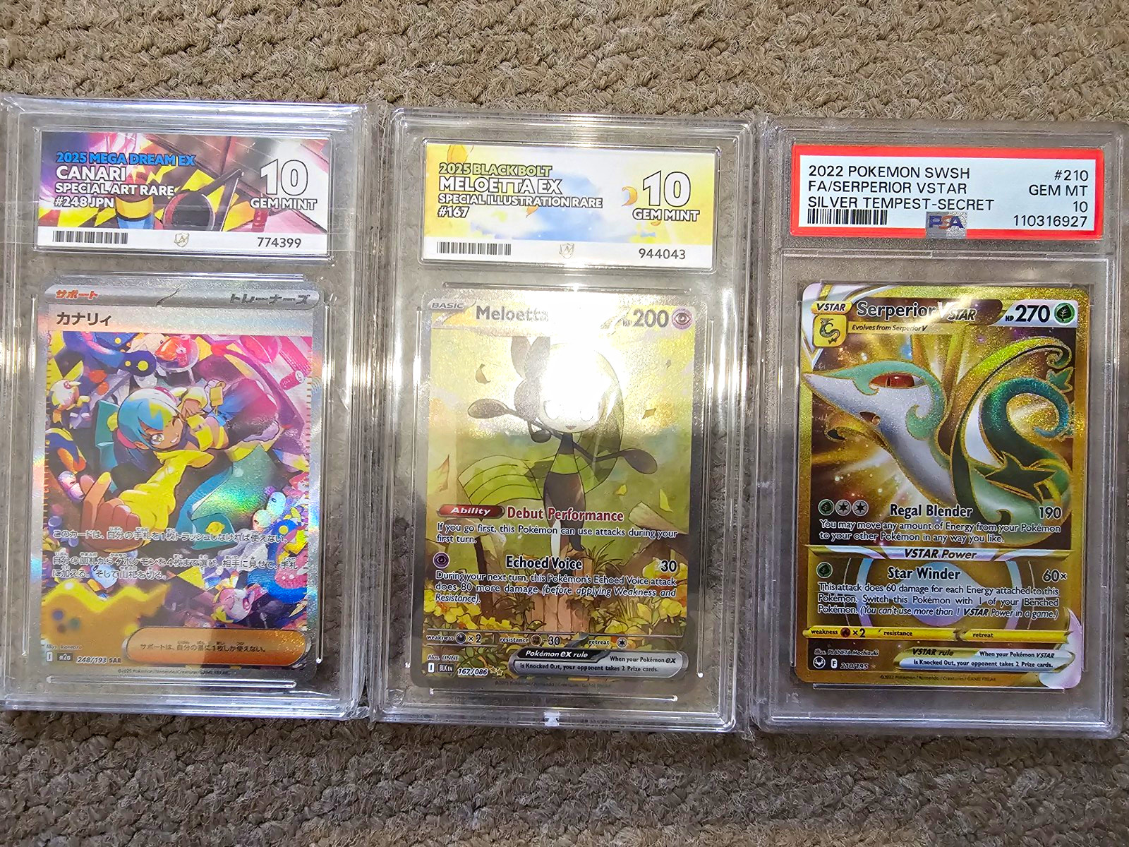 Pokemon Card Bundle x3 – Meloetta ex ACE 10, Serperior VSTAR PSA 10 & Canari Pokemon Card Bundle x3 – Meloetta ex ACE 10, Serperior VSTAR PSA 10 & Canari
