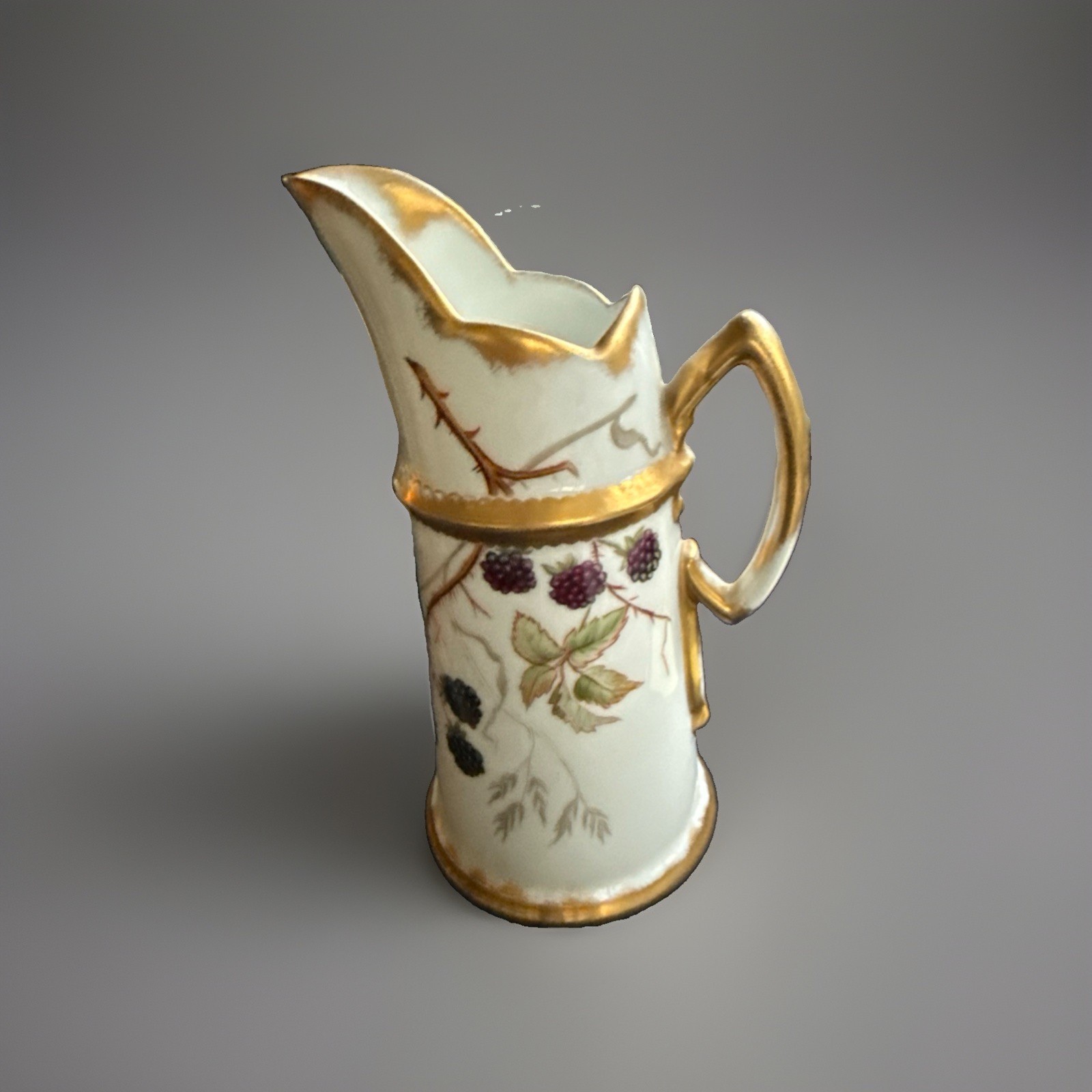 Antique T&V Limoges France Hand Painted Blackberry Porcelain Tankard Pitcher