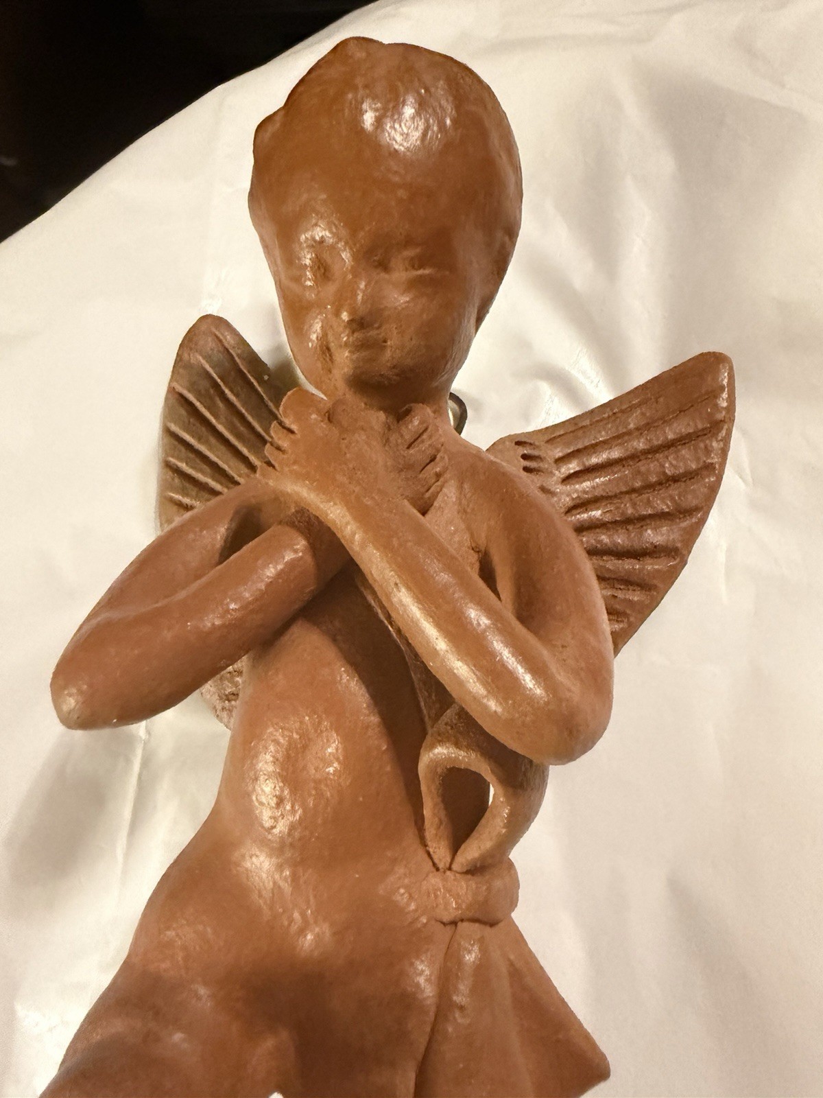 Vintage Mexican Folk Art Terra-Cotta  Clay Angel Cherub 10”