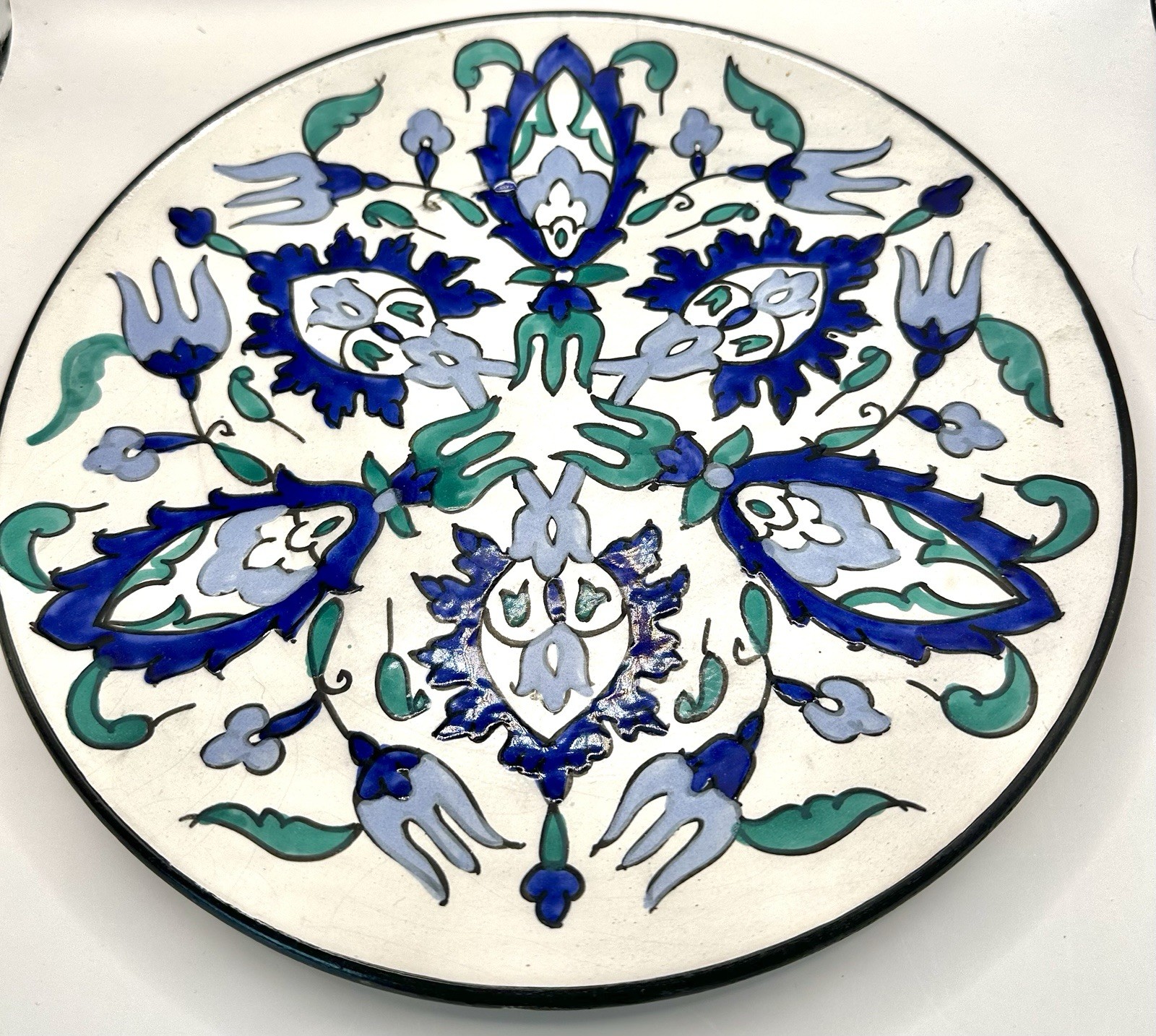 Vintage Earthenware Handmade/Hand Painted Plate, Signed Nabeul, Tunisian 11”