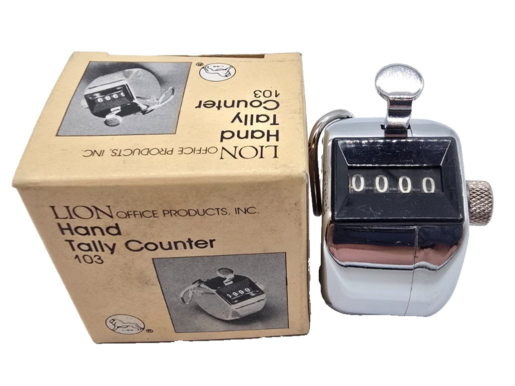 Vintage LION Hand Tally Counter 103 Mechanical 4 Digit JAPAN New in Box NOS
