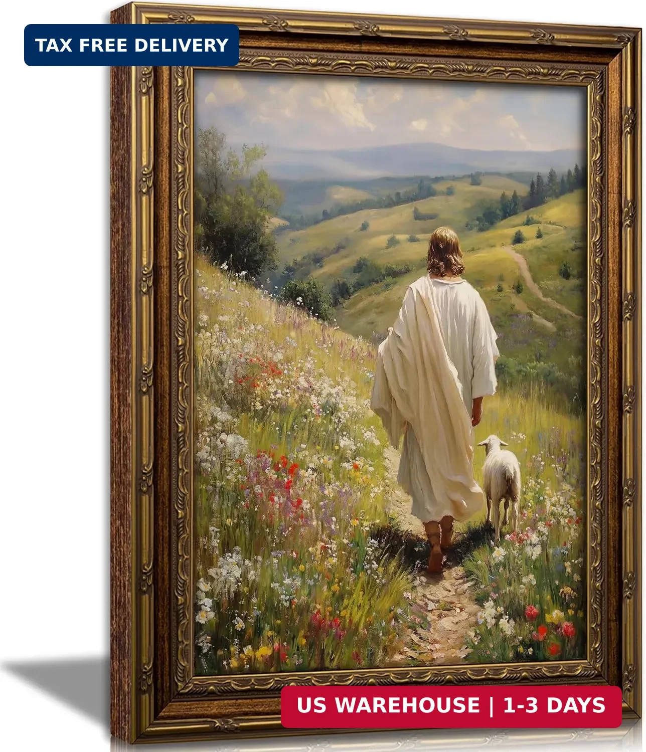 Jesus and Lamb Framed Wall Art, Jesus Portrait Wall Decor 9x11