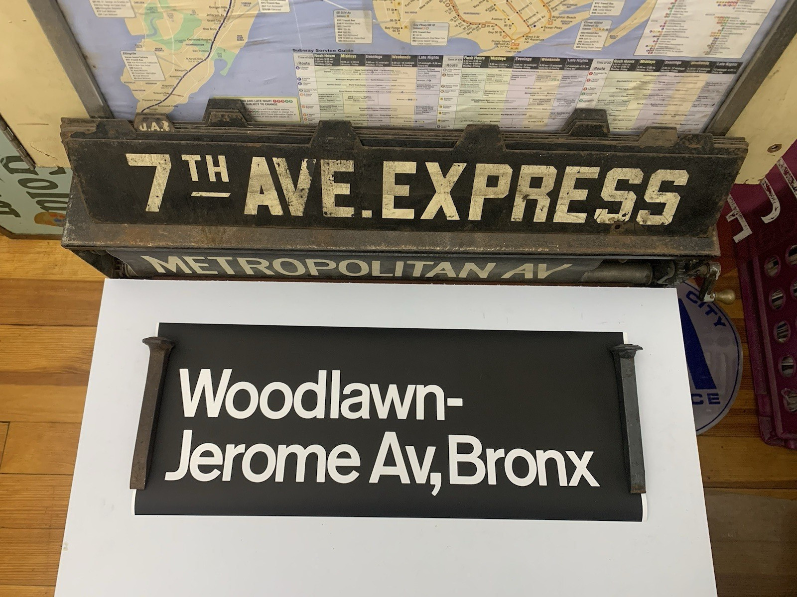 NY NYC VINTAGE SUBWAY ROLL SIGN WOODLAWN JEROME AVENUE BRONX RIVER CEMETERY IRT