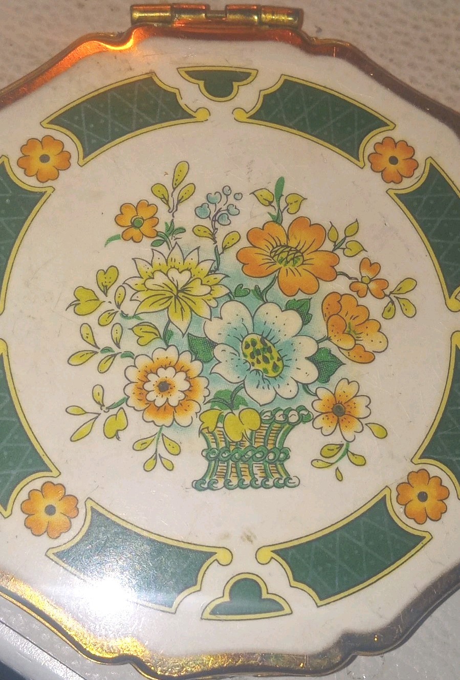 Vtg 1950s Stratton Queen Convertible Powder Compact Enamel Floral Basket Star Bk