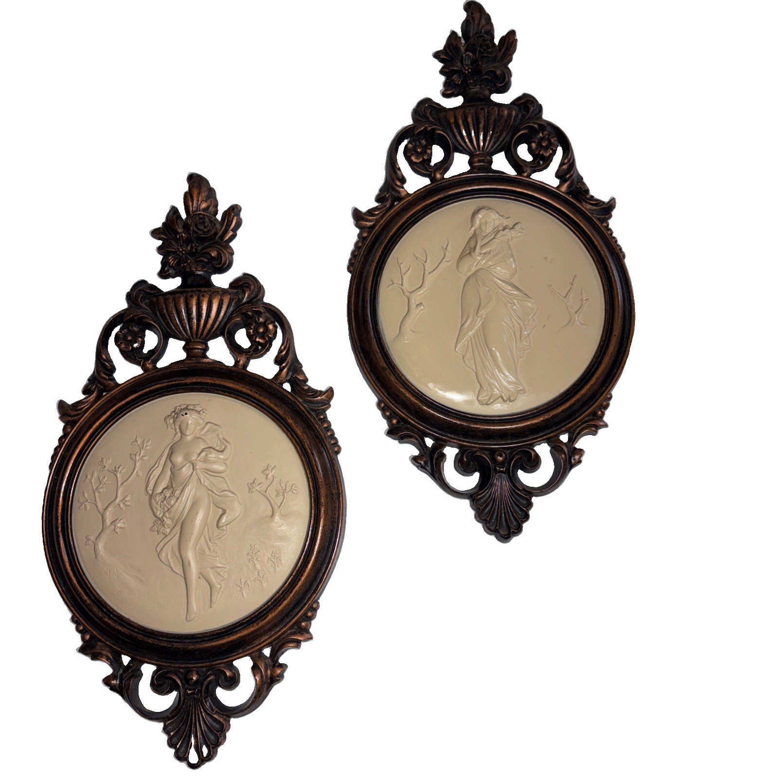 Vtg Dart Industries Classical Wall Plaques Set Bronze Syroco Style Cameo Regency