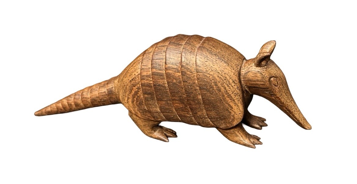 Vintage MCM Hand Carved Wood Armadillo Sculpture Figurine 9.5”