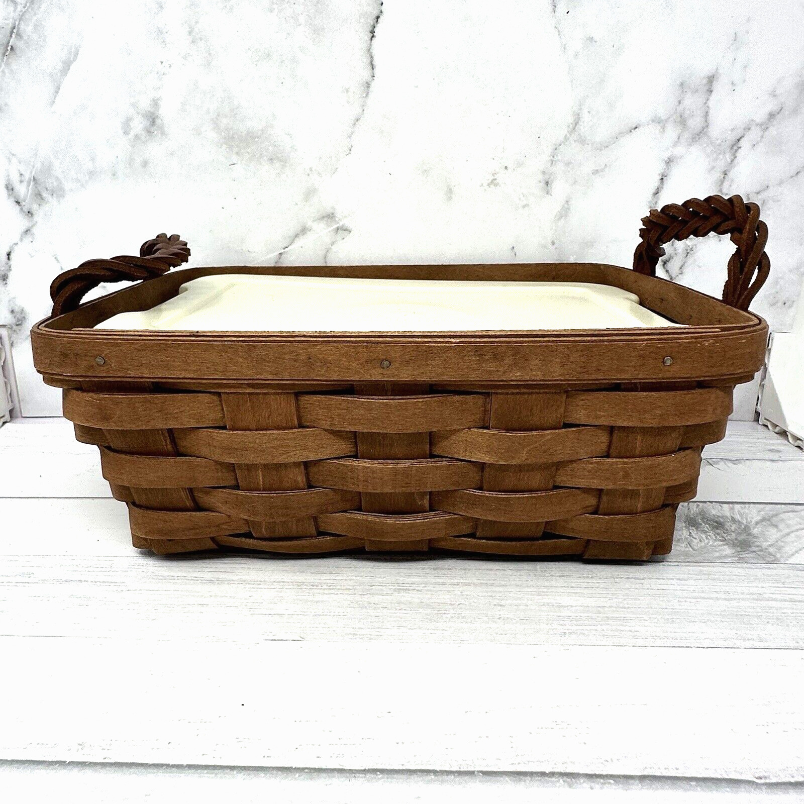 2008 Longaberger Small Serving Basket with Hard Plastic Protector and Lid