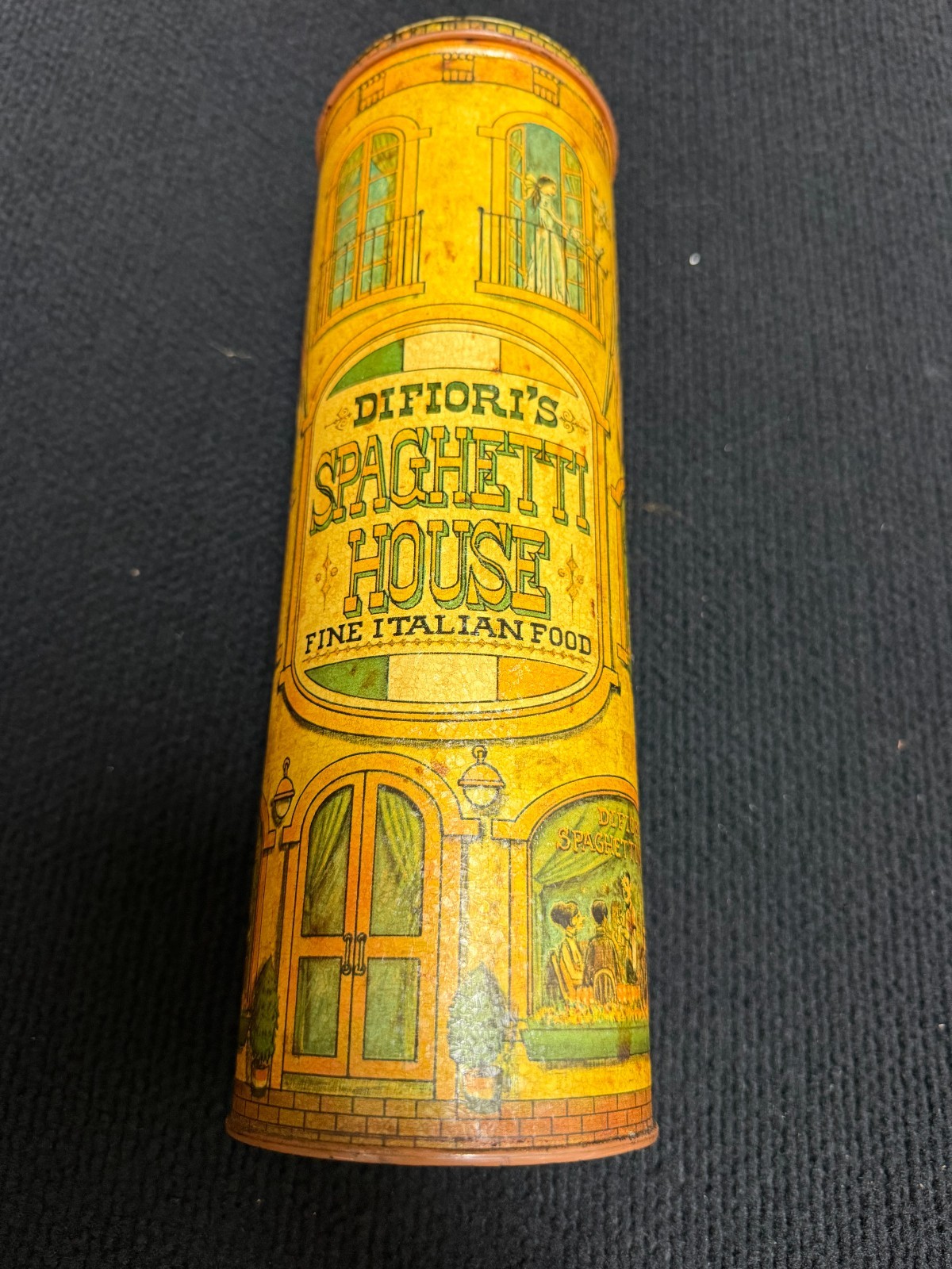  Vintage 1979 J. Chein DiFiori's Spaghetti House Tin Canister Spaghetti Keeper