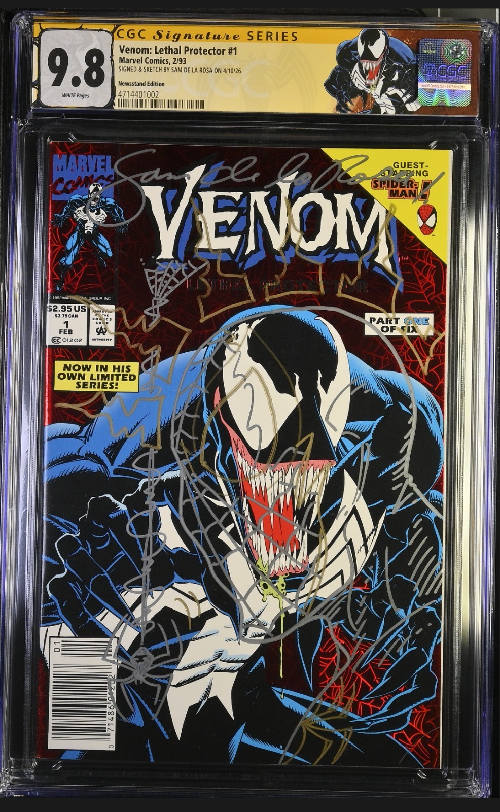 Venom: Lethal Protector #1 1993 Newsstand CGC 9.8 Signed Sam De La Rosa Top Pop.