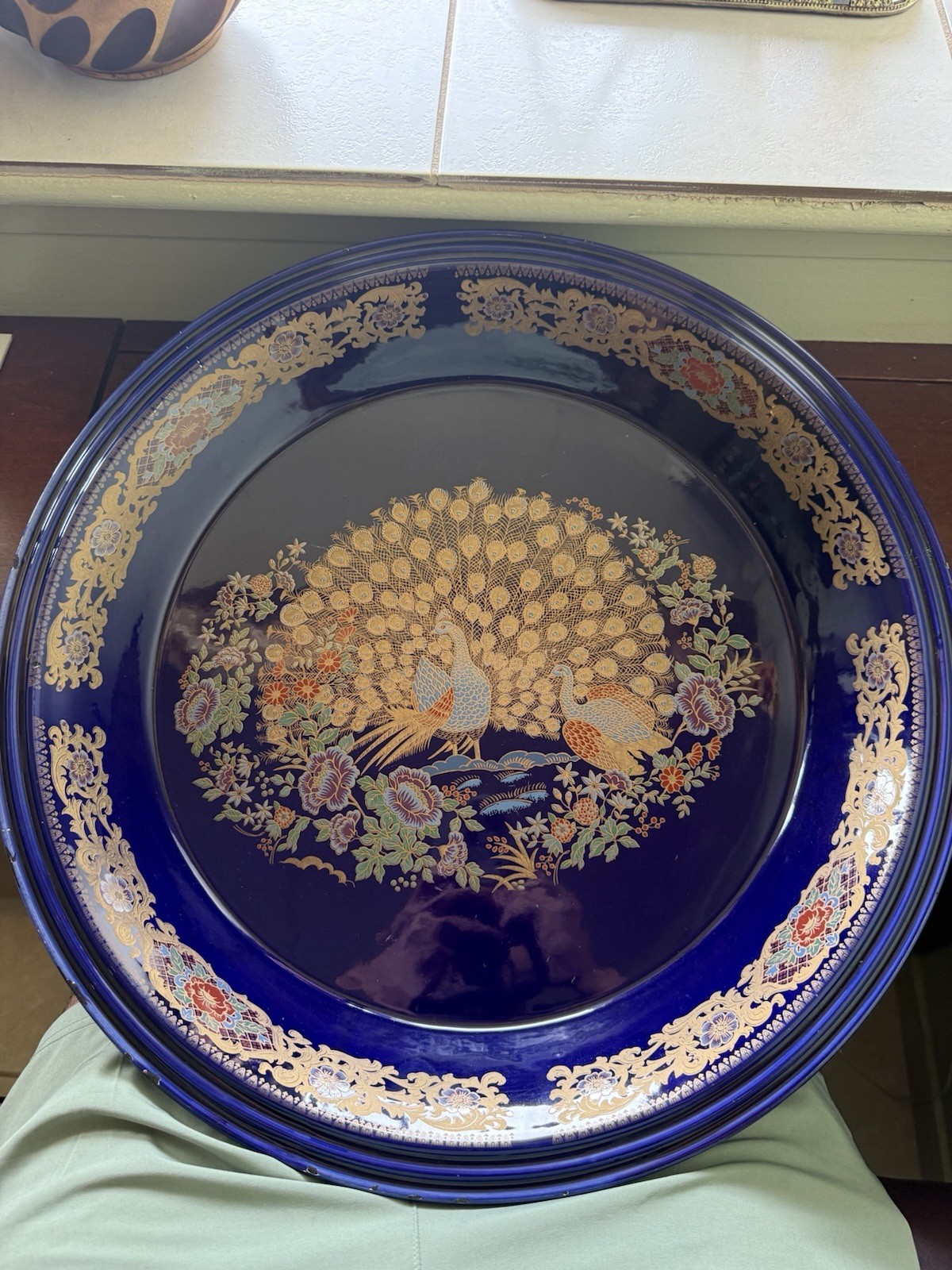 Signed vintage Server Gold Dark Blue Moroccan Taous  Plate