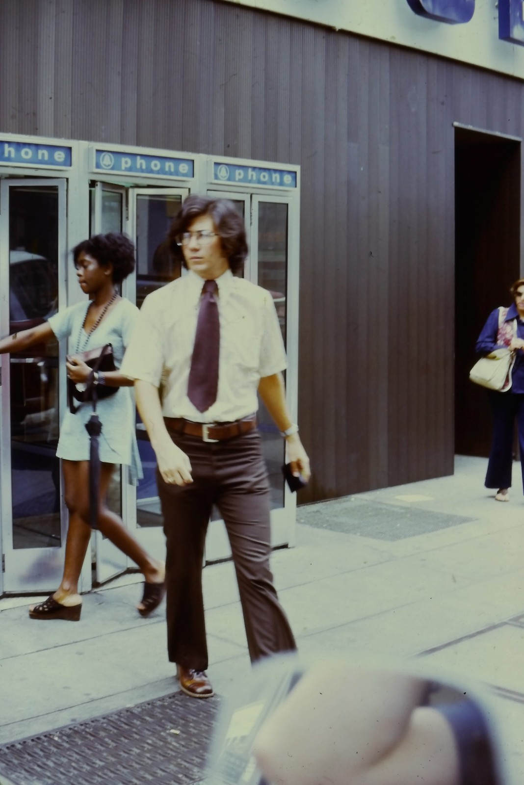 c1970's Kodachrome 35mm Slide, Public Phone Booths Bell Bottoms Fashion brown
