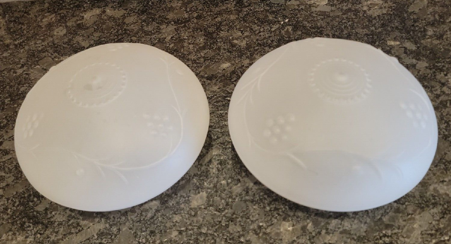 Lot of 2 Vintage Ceiling Soft Frosted White Embossed Floral Ceiling Glass Shade
