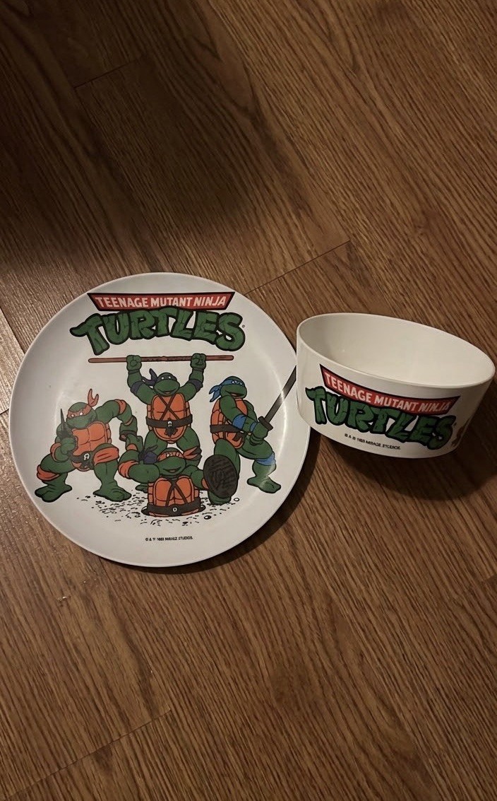 Vintage 1989 TMNT Teenage Mutant Ninja Turtles Plate Bowl Set Mirage Studios