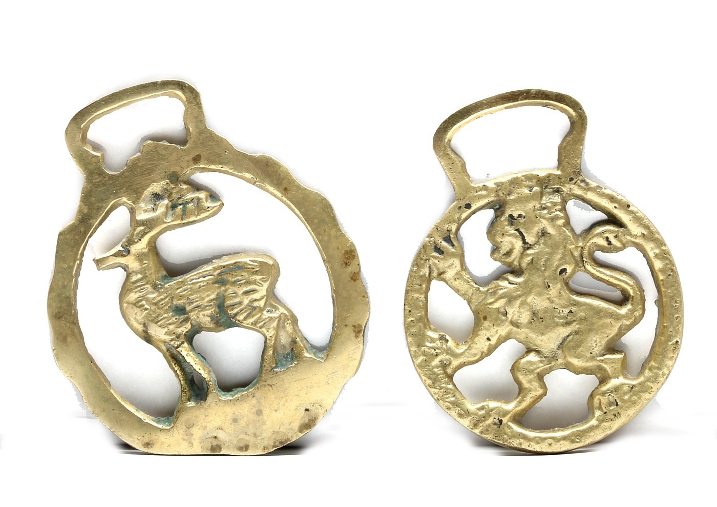 Vintage British Horse Brass Stag And Lion Medallions 3\