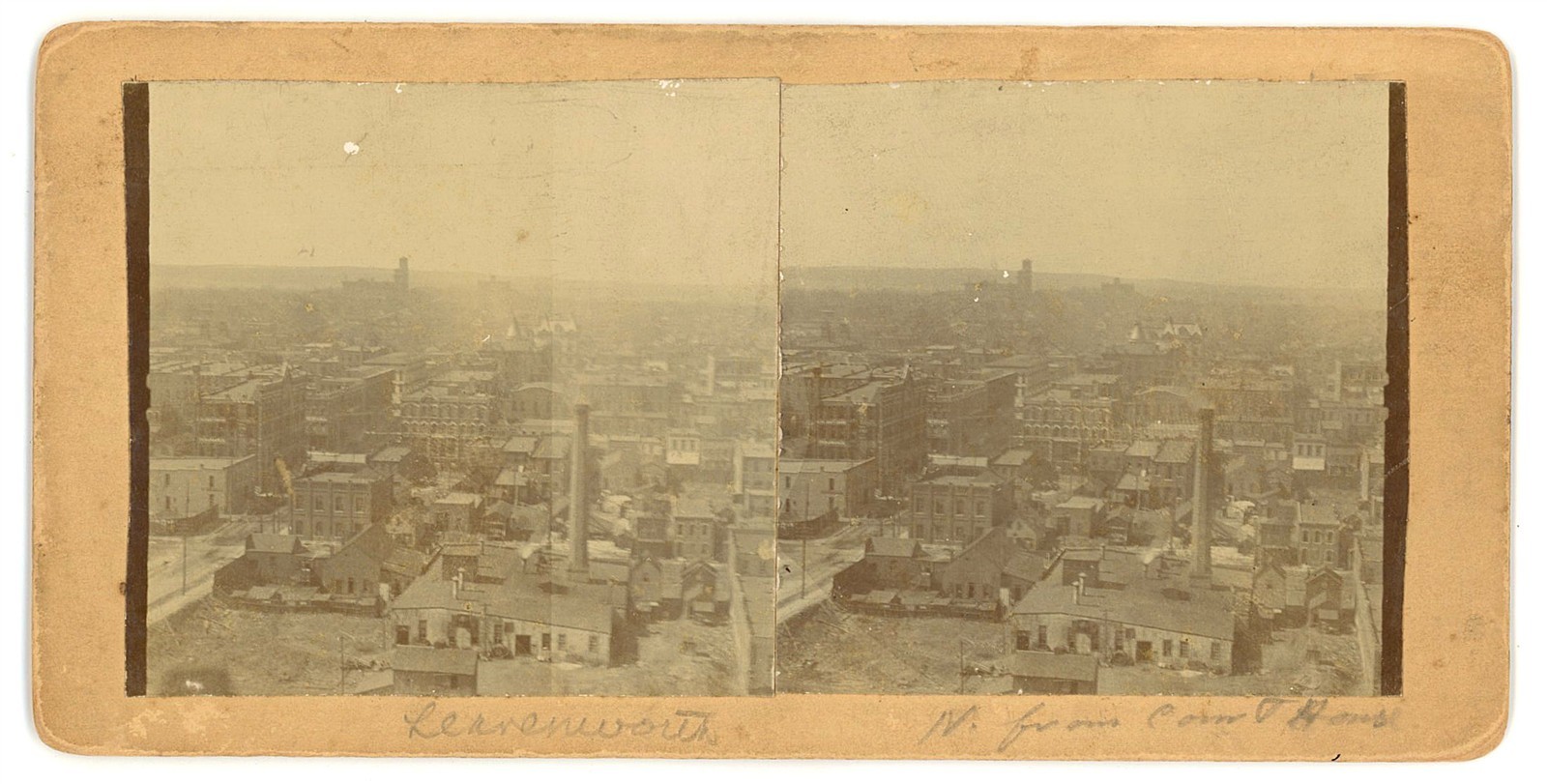 KANSAS STEREOVIEW - Leavenworth Panorama - J Atkins 1880s