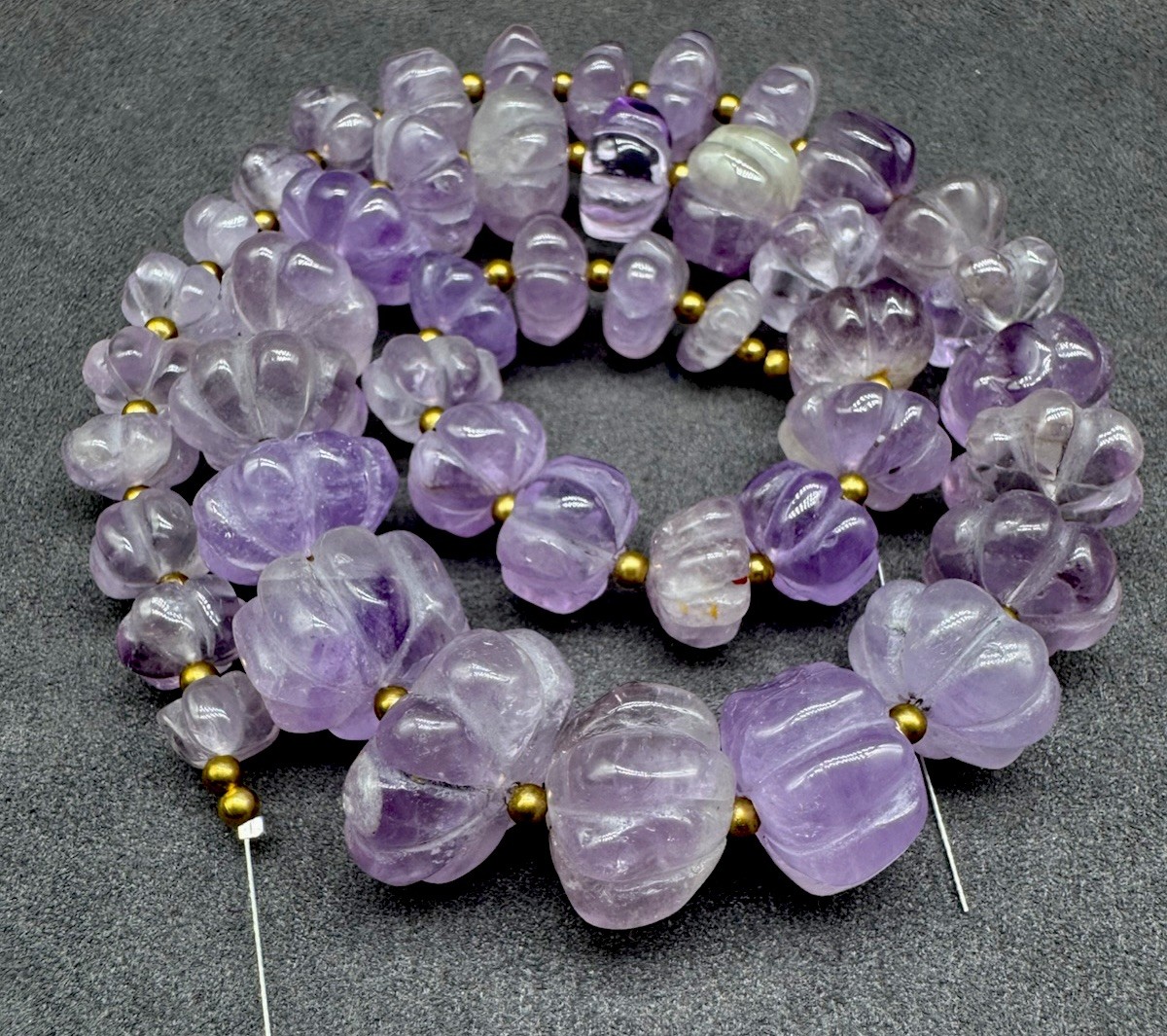 Vintage Carved Gemstone Melon Beaded Necklaces