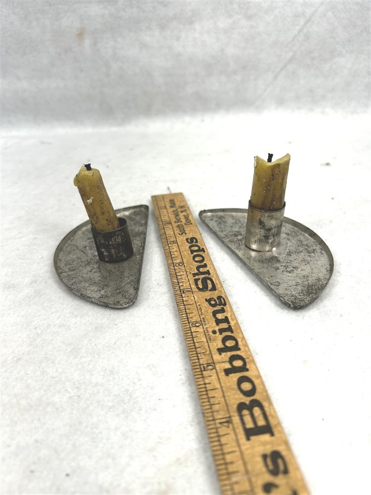 antique candle holders tin window sill 2 pc pair Shaker Community original 1800s