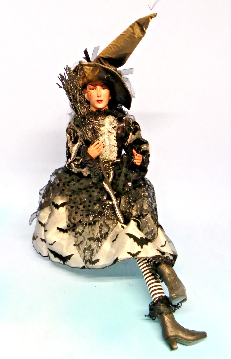 Halloween Witch Doll Ornate Dress Weighted Bottom Shelf Sitter Posable 24”